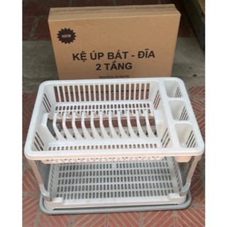 Kệ úp bát , giá để bát hai tầng có ống đựng đũa kèm khay hứng nước bằng nhựa