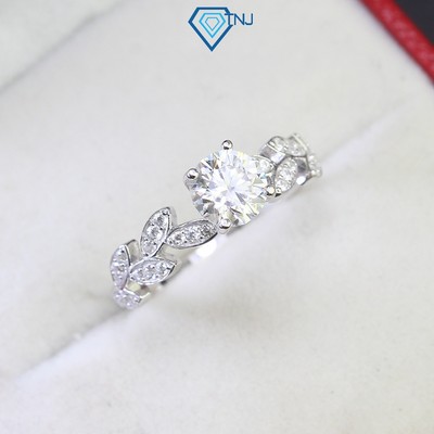 Nhẫn bạc nữ Moissanite 6ly xi bạch kim hình lá xinh xắn kèm thẻ tra cứu sang trọng NNM0061 - Trang Sức TNJ