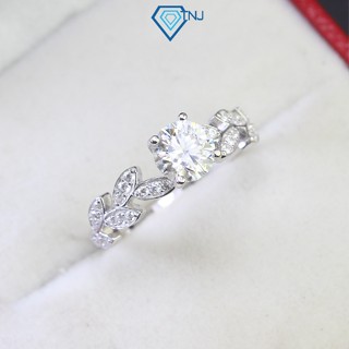  Nhẫn nữ kim cương Moissanite 6ly xi bạch kim hình lá xinh xắn kiểm định GRA sang trọng NNM0061 - Trang Sức TNJ 