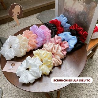  Chun buộc tóc bản lớn scrunchies lụa satin cao cấp Her Accessories dây cột tóc màu pastel cho tóc búi đi học đi làm 