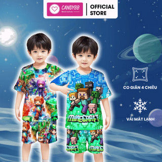  Đồ bộ bé trai Bộ thun lạnh cộc tay bé trai in 3D hình Minecraft có size đại 60kg hàng đặt 3 ngày  