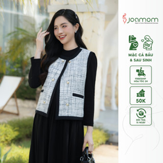 Set Đồ Bầu Thu Đông Dylana Áo Dạ Đen Kem Phối Váy Len Dập Ly Thiết Kế Joamom Công Sở JSL0099