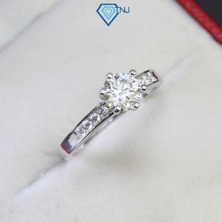  Nhẫn bạc nữ kim cương Moissanite 6ly xi vàng trắng kiểm định GRA sang trọng hiện đại NNM0065 - Trang Sức TNJ 