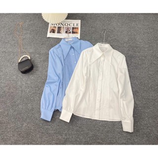 Áo sơ mi thô cổ nhọn mí ly dọc thân mã 4564