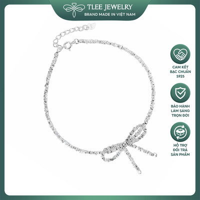 Lắc chân bạc nữ TLEE hạt bạc vỡ tết nơ thắt xinh xắn TLEE JEWELRY LC0111