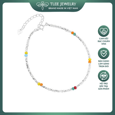 Lắc chân bạc nữ TLEE hạt bạc vỡ mix hạt đá màu xinh xắn TLEE JEWELRY LC0119