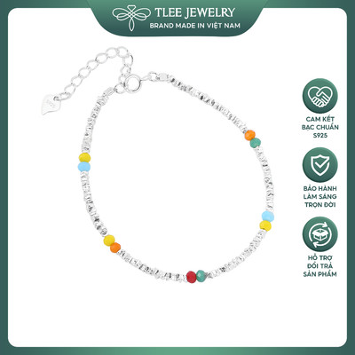 Lắc tay bạc nữ TLEE hạt bạc vỡ mix hạt màu sắc kép đôi xinh xắn TLEE JEWELRY LT0258