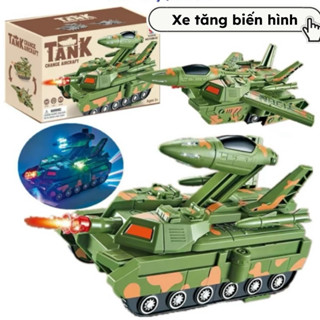 Đồ chơi xe tăng biến hình thành máy bay chiến đấu phát sáng và có nhạc vui nhộn cho các bé