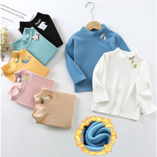 Áo giữ nhiệt cho bé trai bé gái dài tay cổ lọ 3 phân thu đông chất vải nhung dày giữ ấm cho bé