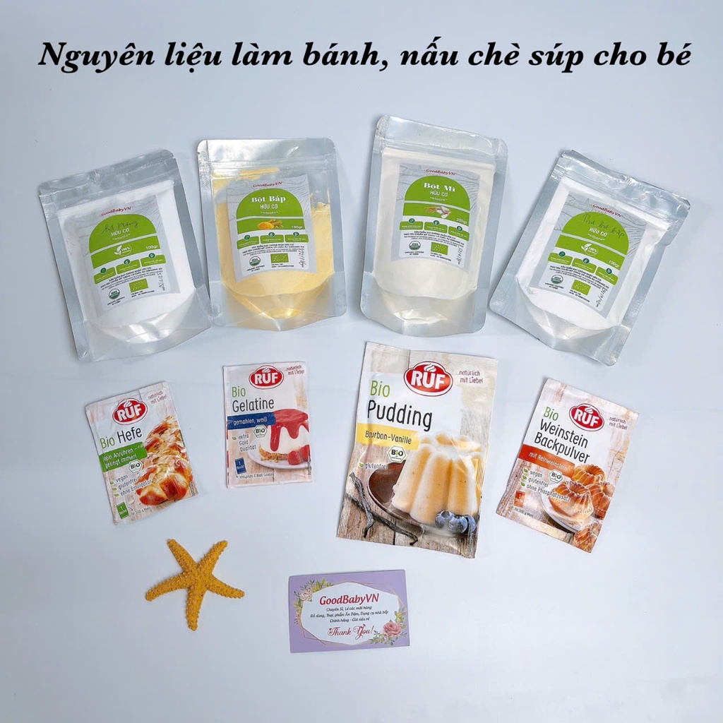 Tổng hợp nguyên liệu bột hữu cơ làm bánh cho bé ăn dặm, nấu chè súp Goodbabyvn