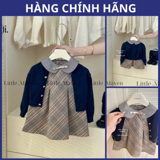 Set váy áo bé gái T baby set áo cardigan len kèm váy kẻ caro tây phong cách hàn FHW6619