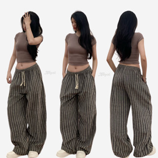 Quần Dài Ống Rộng Kẻ Sọc Chất Liệu Linen Sọc Cao Cấp Form Unisex Nam Nữ ( 40kg - 75kg )