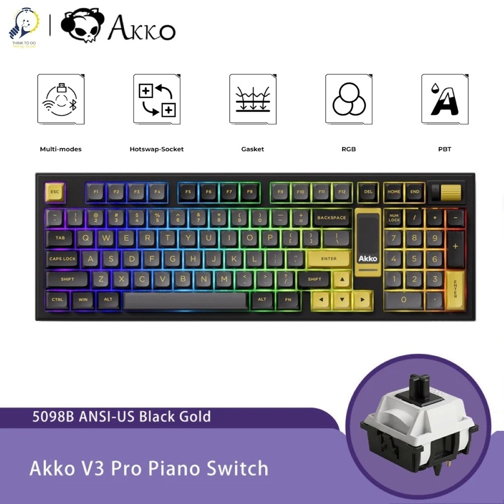 Bàn phím cơ AKKO 5098B AKKO 5098B Black & Gold (RGB / Hotswap / Akko V3 Piano Pro) - Hàng chính hãng