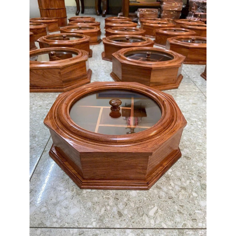 Khay bánh kẹo gỗ Hương đá mặt kính bát giác, Khay mứt đẹp, khay đựng mứt Tết, khay gỗ đựng bánh kẹo 
