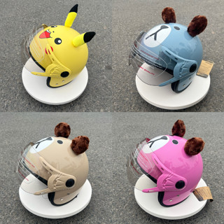Mũ bảo hiểm 3/4 BKtec có kính, nón tai thú pikachu, gấu mùa đông, chắn gió, gọn nhé nhiều màu