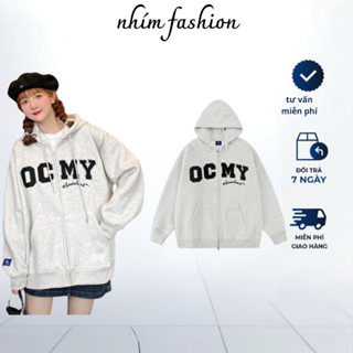 Áo Hoodie Thêu Chữ OCMY  Form Rộng Unisex Mũ Trùm 2 Lớp Vải Nỉ Bông Cao Cấp