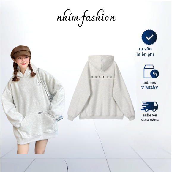 Áo Hoodie thêu Chữ LQ  Form Rộng Unisex Mũ Trùm 2 Lớp Vải Nỉ Bông Cao Cấp