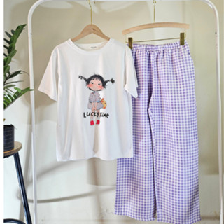 (Bộ mặc nhà Tết 2025)Bộ đồ mặc nhà nữ in hình TAY NGẮN , QUẦN DÀI caro nhỏ ANHSTORE , Set bộ mặc nhà cực xinh