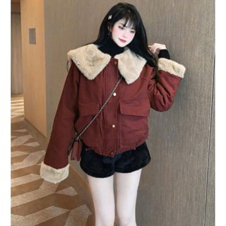 Áo Khoác Kaki Lót Lông Cổ Bẻ Rút Ấm, Dành Cho Nữ