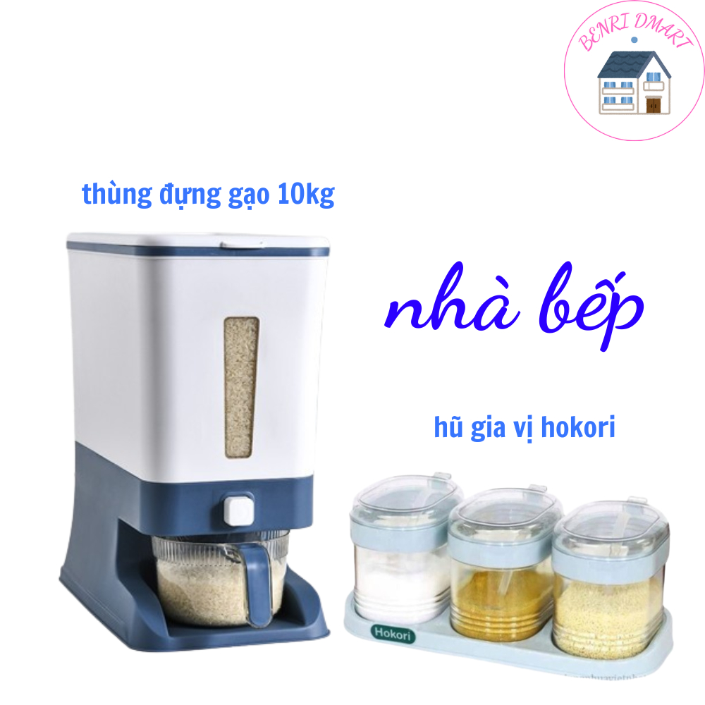 (combo nhà bếp) thùng gạo thông minh gia long, bộ hũ đựng gia vị nhà bếp 2936, thùng đựng gạo gia long 9098