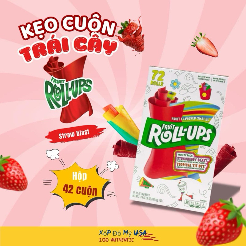 (U.S.A)Kẹo Dẻo Cuộn Trái Cây Fruit Roll-Ups Hộp 42 Cuộn 1Kg