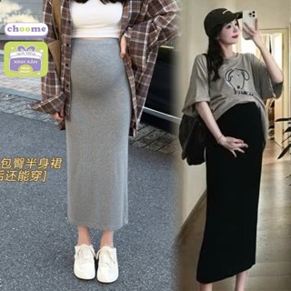  Chân váy bầu chất len thun co giãn 4 chiều - Chân váy bầu free size mùa thu đông ấm dày có đáp bụng thoải mái chất mềm 