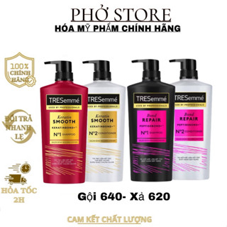 Combo Dầu Gội, Dầu Xả TRESEMME Dưỡng tóc khô xơ rối và Vào Nếp Suôn Mượt, Phục Hồi Hư Tổn 640g, 620g