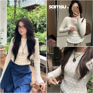 [CHUẨN ĐẸP QC L1/SẴN] Áo Len Thun Xốp Dài Tay Phối Ren Hoạ Tiết Trám 3 màu Kem Đen Trắng Hanhiwithlove SIÊU XINH A12 QC