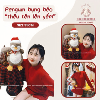 Gấu bông thêu tên theo yêu cầu CÁNH CỤT bụng béo lông mềm tặng kèm yếm hoa xinh