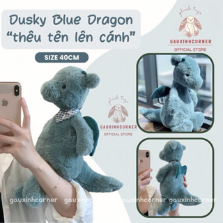 Gấu bông thêu tên theo yêu cầu RỒNG XANH có cánh tặng kèm yếm hoa xinh