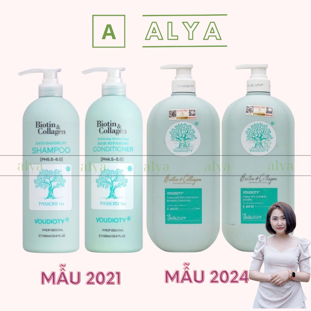 Cặp Dầu Gội Xả Biotin Collagen Voudioty Xanh Dương 500ml-1000ml 2024. Ngăn Gàu Phục Hồi Tóc Khô Xơ H
