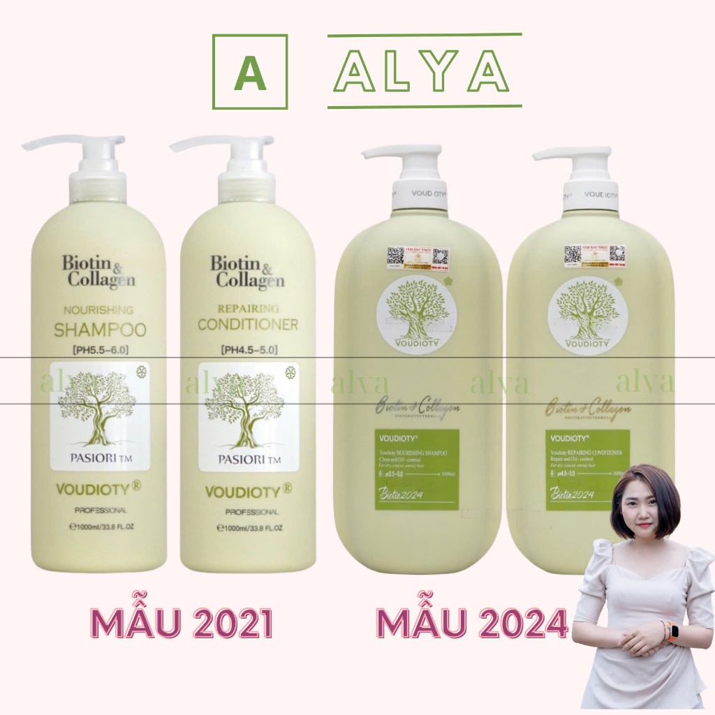Cặp Dầu Gội Xả Biotin Collagen Voudioty Xanh Lá 500ml- 1000ml 2024. Kiềm Dầu Phục Hồi Tóc Hư Tổn