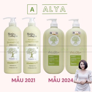 Cặp Dầu Gội Xả Biotin Collagen Voudioty Xanh Lá 500ml- 1000ml 2024. Kiềm Dầu Phục Hồi Tóc Hư Tổn