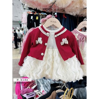 Set Áo Len Cúc Ngọc Khoác Váy Trong Nỉ Tăm Lông Thỏ Ba Lỗ Chân Voan Sóng cho bé gái6-15kg ViVi Baby