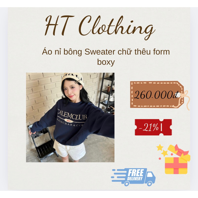 Áo nỉ bông sweater form boxy