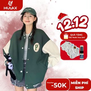 Áo Khoác Bomber Nỉ Chữ P Cúc Bấm Hot Trend Unisex Thiết Kế Form Rộng Oversize HULAX