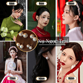 Bông Tai Khuyên Tai Ngọc Trai Nhân Tạo Nụ Tròn Chuôi Bạc S925 Nhiều Kích Thước - E81