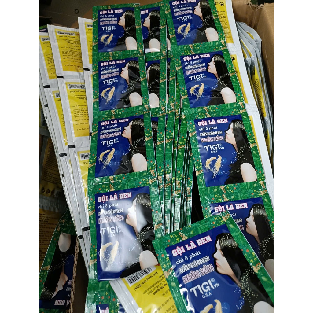  BÁN SỈ 12 DÂY Dầu gội đen tóc   1 DÂY = 10 GÓI  - Phủ bạc tại nhà đen tóc Gội là đen tigi nhân sâm Hàn Quốc 