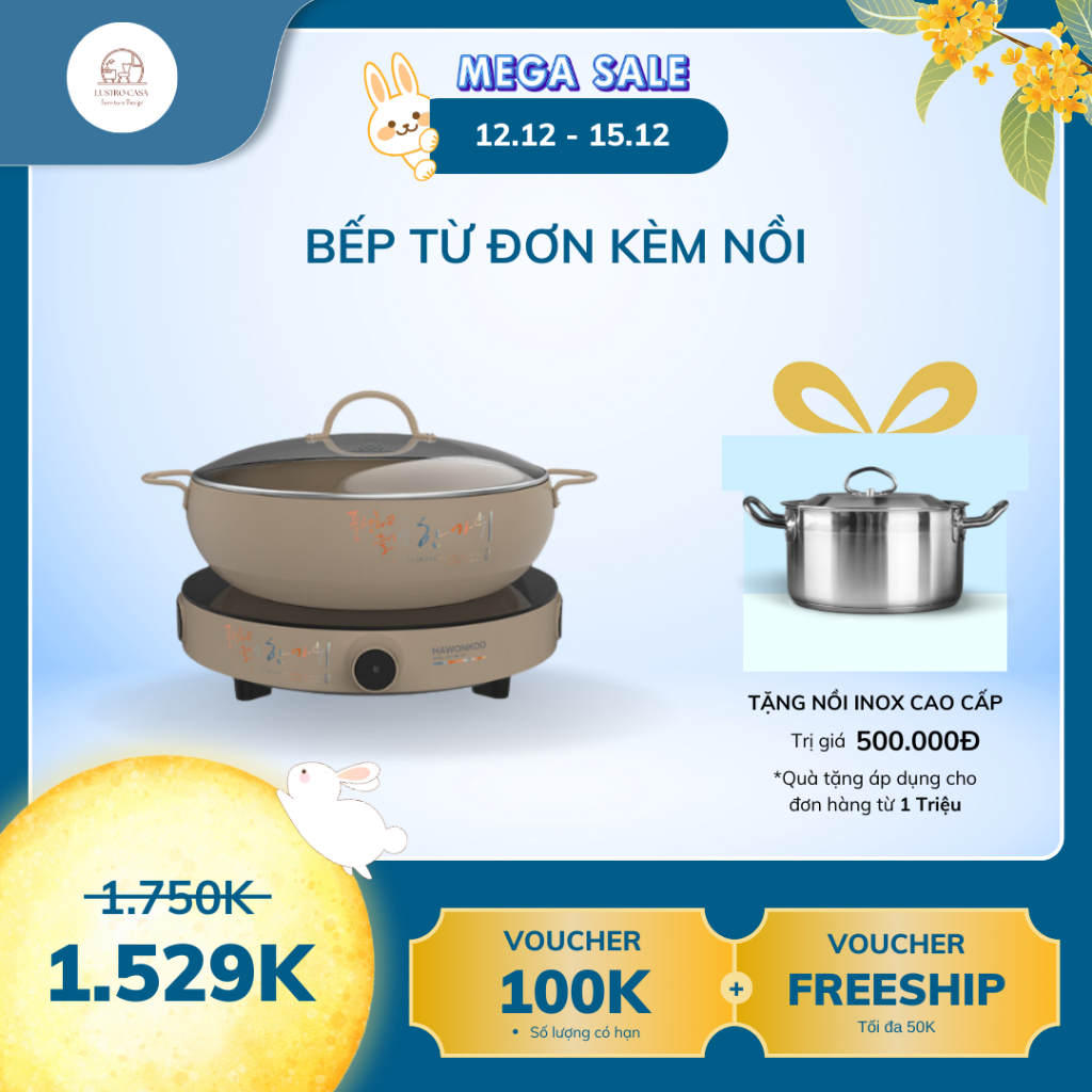 Bếp từ đơn kèm nồi Hawonkoo CEH-101-I công suất 2000W, tặng nồi lẩu