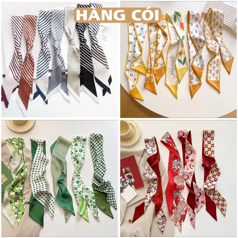Khăn lụa dây buộc tóc thắt nơ vải lụa đa năng phong cách Hàn Quốc-Hàng Cói
