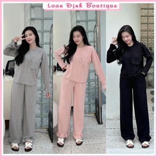 Set Bộ Bèo Túi Len Lông Thỏ Dài Tay Quần Ống Suông Xám Đen Hồng Đồ Bộ Nữ Thu Đông Top Nữ Women Loan Định Boutique LD045