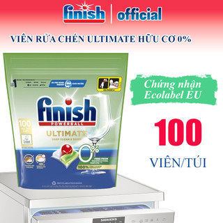  Viên rửa bát chén hữu cơ Finish Ultimate ECO 0% túi 100 viên Chai Gel 900ml an toàn lành tính dòng cao cấp không mùi 