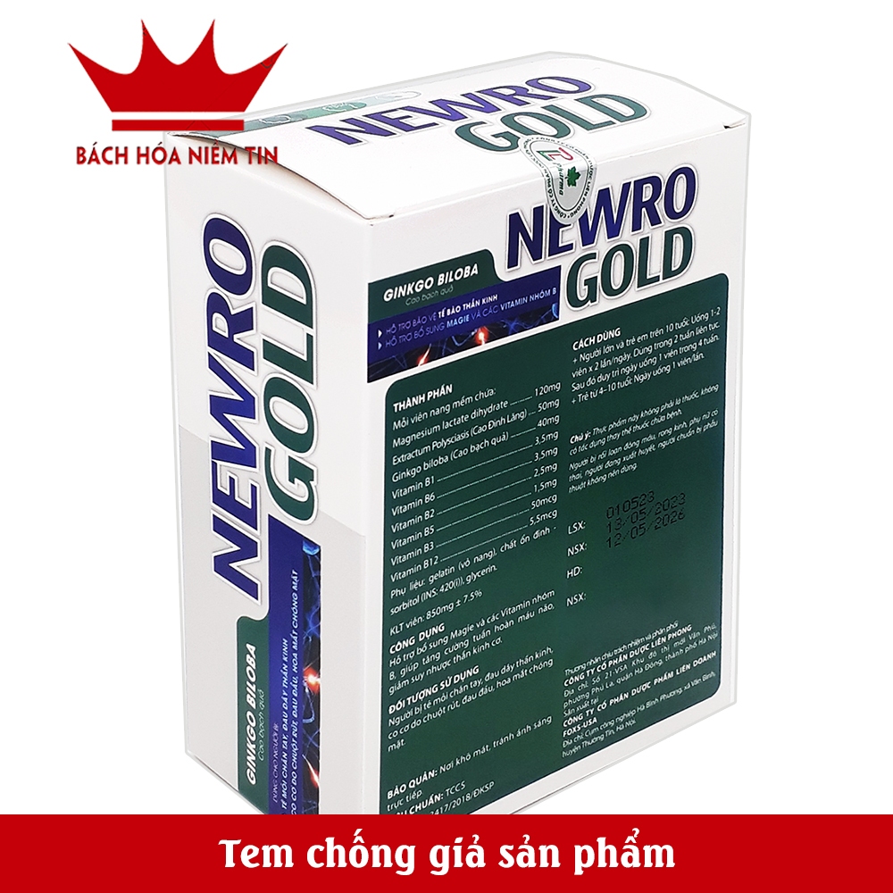 Viên uống bổ thần kinh Newro Gold bổ sung vitamin B, magie tăng tuần hoàn, giảm suy nhược thần kinh cơ