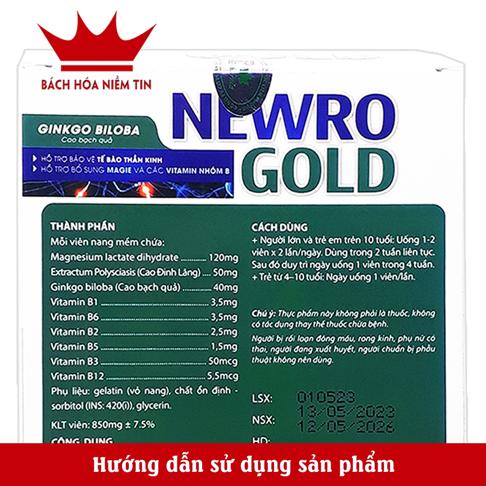 Viên uống bổ thần kinh Newro Gold bổ sung vitamin B, magie tăng tuần hoàn, giảm suy nhược thần kinh cơ