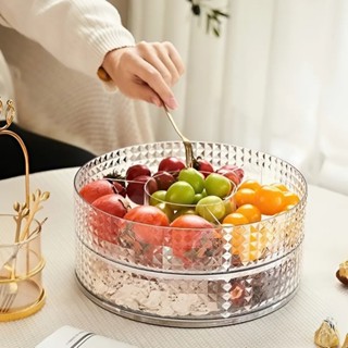 Khay Đựng Mứt 1 Tầng 2 Tầng Hình Tròn Sang Trọng, Hộp Bảo Quản Bánh Kẹo Ngày Tết Xoay 360 Độ