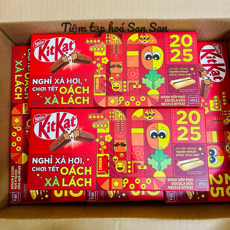 BÁNH XỐP PHỦ SOCOLA KITKAT MẪU TẾT 2025 hộp 6 thanh