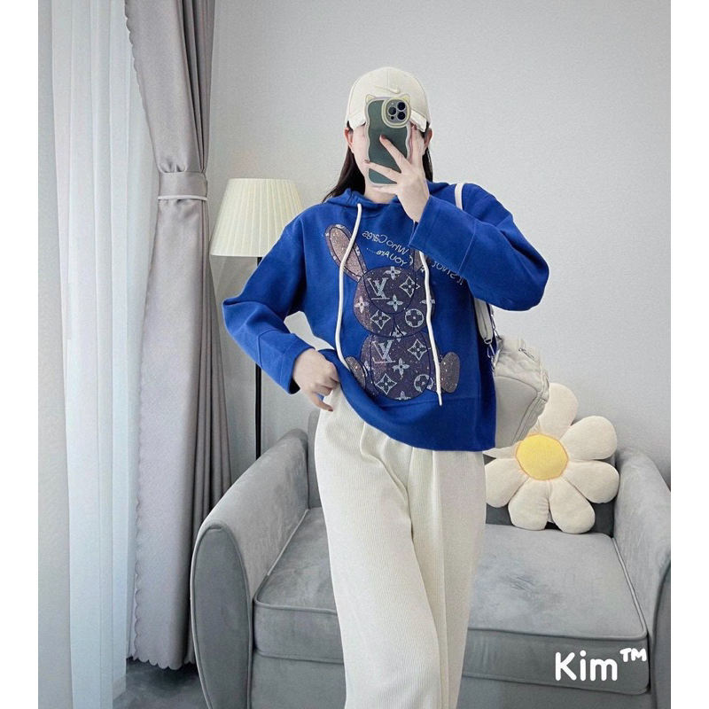 Áo len hoodie thỏ xanh