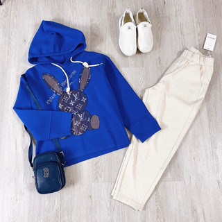 Áo len hoodie thỏ xanh