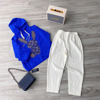 Áo len hoodie thỏ xanh