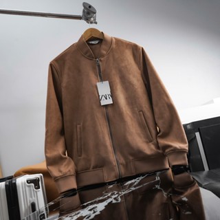 Áo Khoác BOMBER Nam ZARA Chất Suede Leather Da 2 Lớp Xịn Mịn Chuẩn Form Nhẹ Ấm thu đông Hàng Hiệu Xịn Cao Cấp